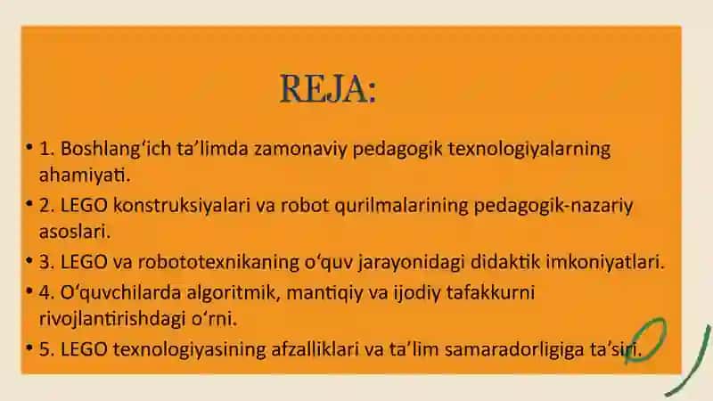 LEGOkonstruksiyalar va robot qurilmalari texnologiyasi 2