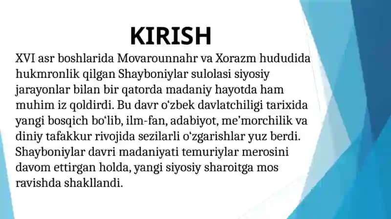 Shayboniylar davrida madaniy hayotning asosiy jihatlari 2