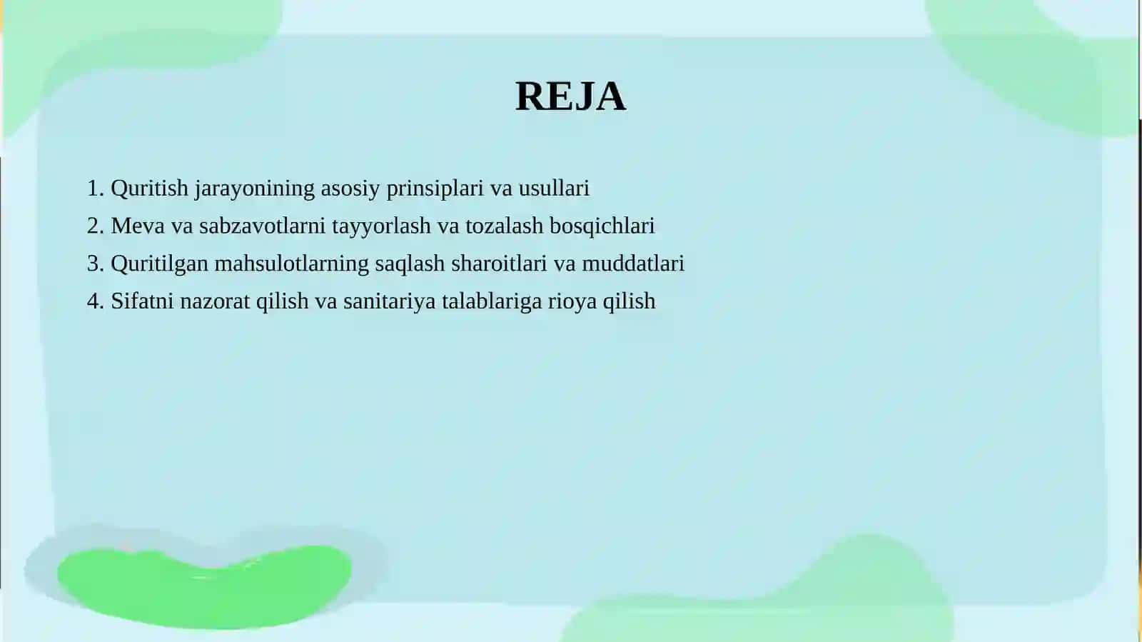 Meva va sabzavotlarini quritish texnologiyasi. 2