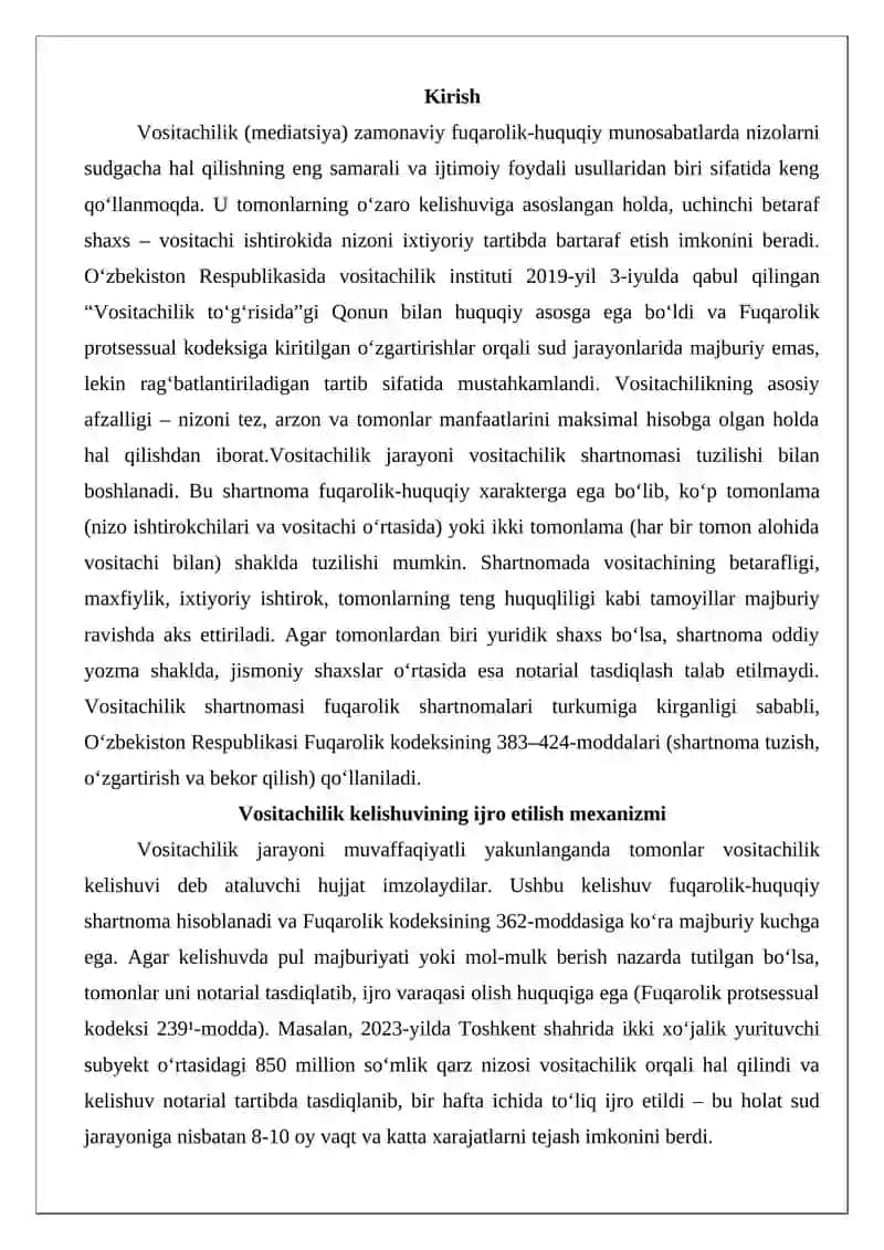 Vositachilik munosabatlarini fuqarolik-huquqiy tartibga solish asoslari 2