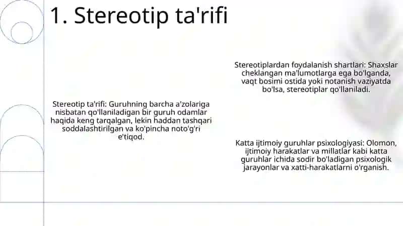 Stereotiplardan Foydalanish Shartlari. Katta Ijtimoiy Guruhlar Psixologiyasi 2