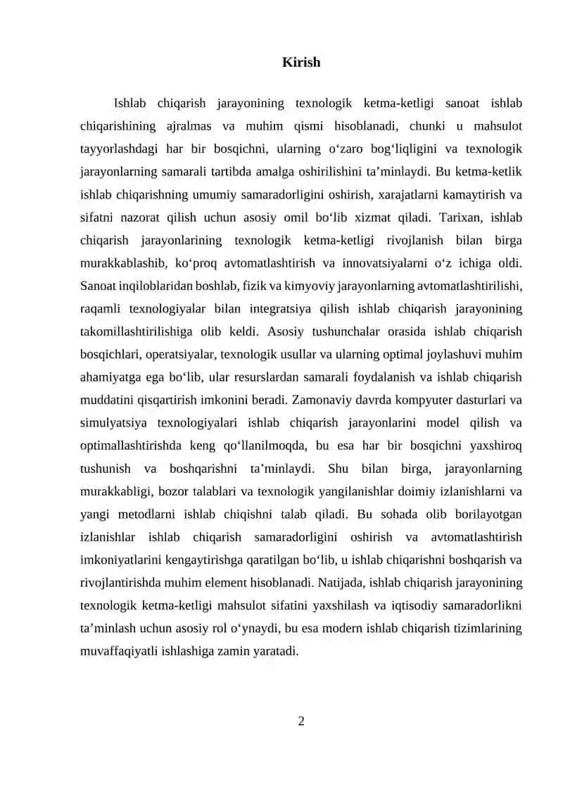 Texnologik Ketma-Ketlik va Ishlab Chiqarish Samaradorligi 2