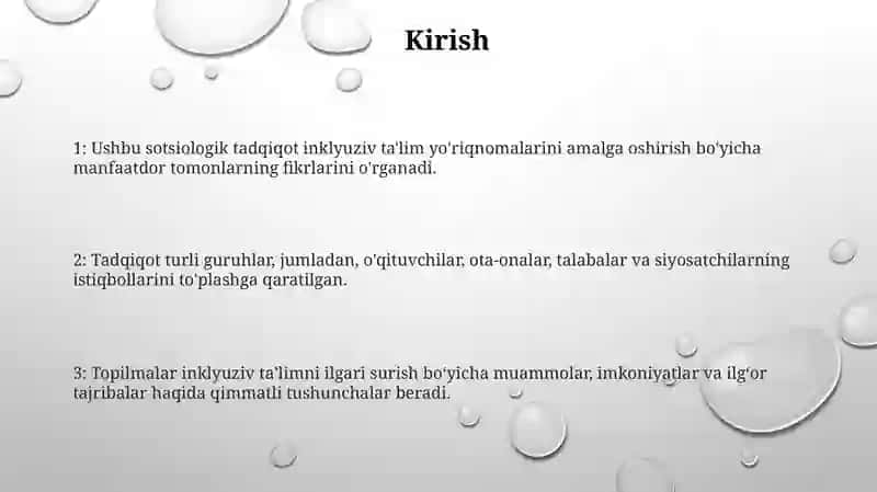 Inklyuziv Ta'Lim G'Oyalarini Amaliyotga Tatbiq Etish Bo‘Yicha Turli Guruhlarga Mansub Respondentlarning Fikrlarini Aniqlashga Qaratilgan Sotsiologik Tadqiqotlar 2