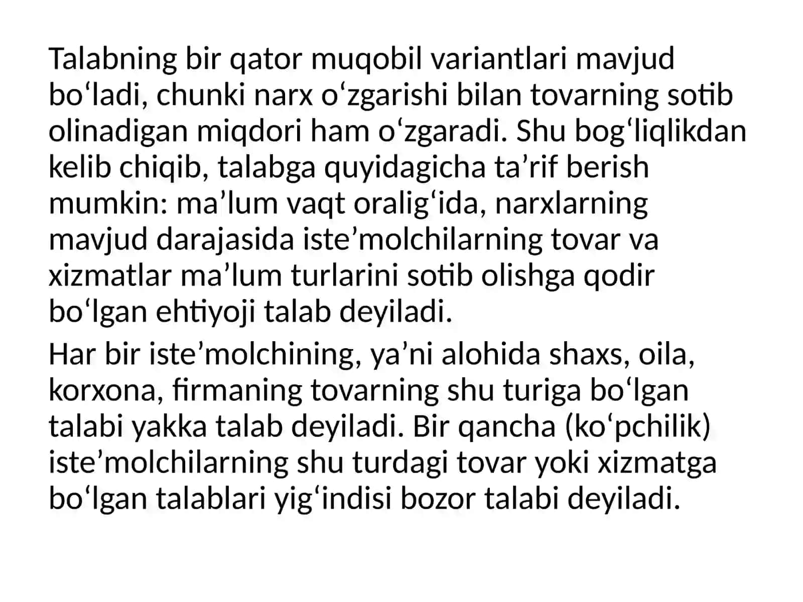 Talab va taklif nazariyasi 2