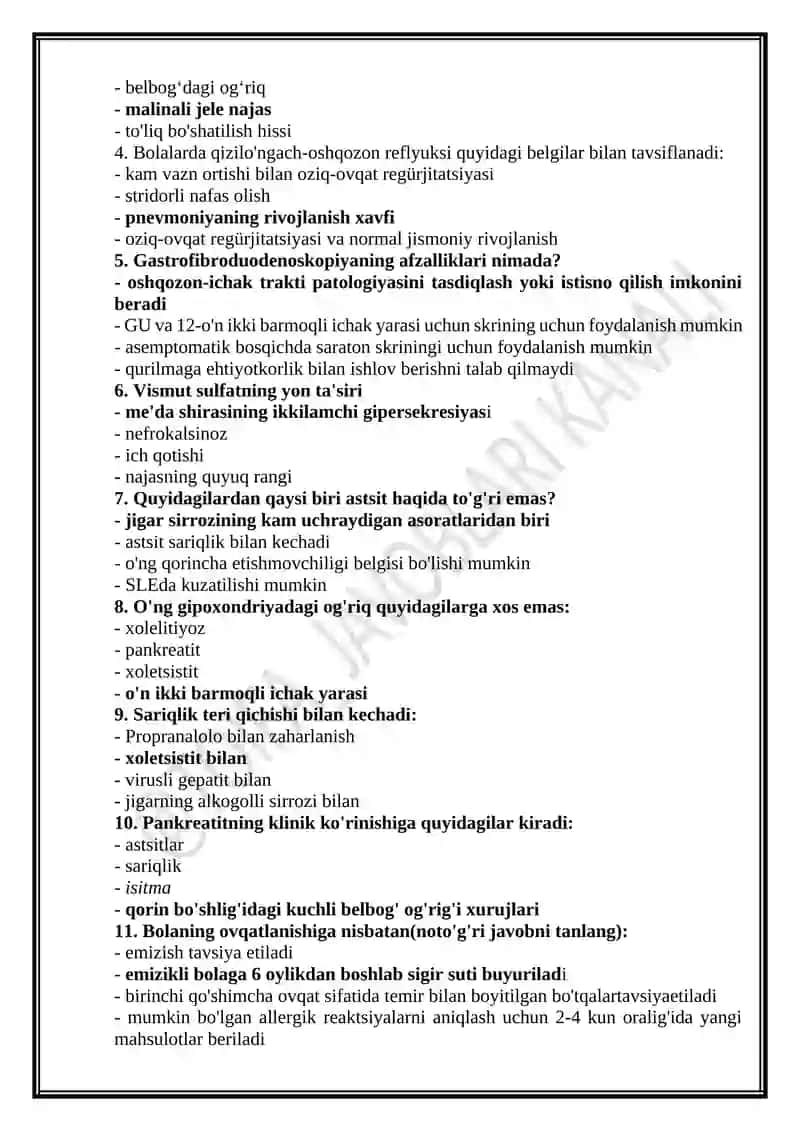 Oilaviy shifokorlik mutaxassisligi bo'yicha test savollari 2