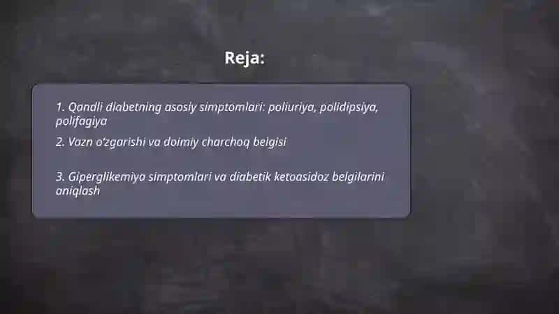 Qandli diabet. Kasallik simtomatologiyasi va tekshirish usullari 2