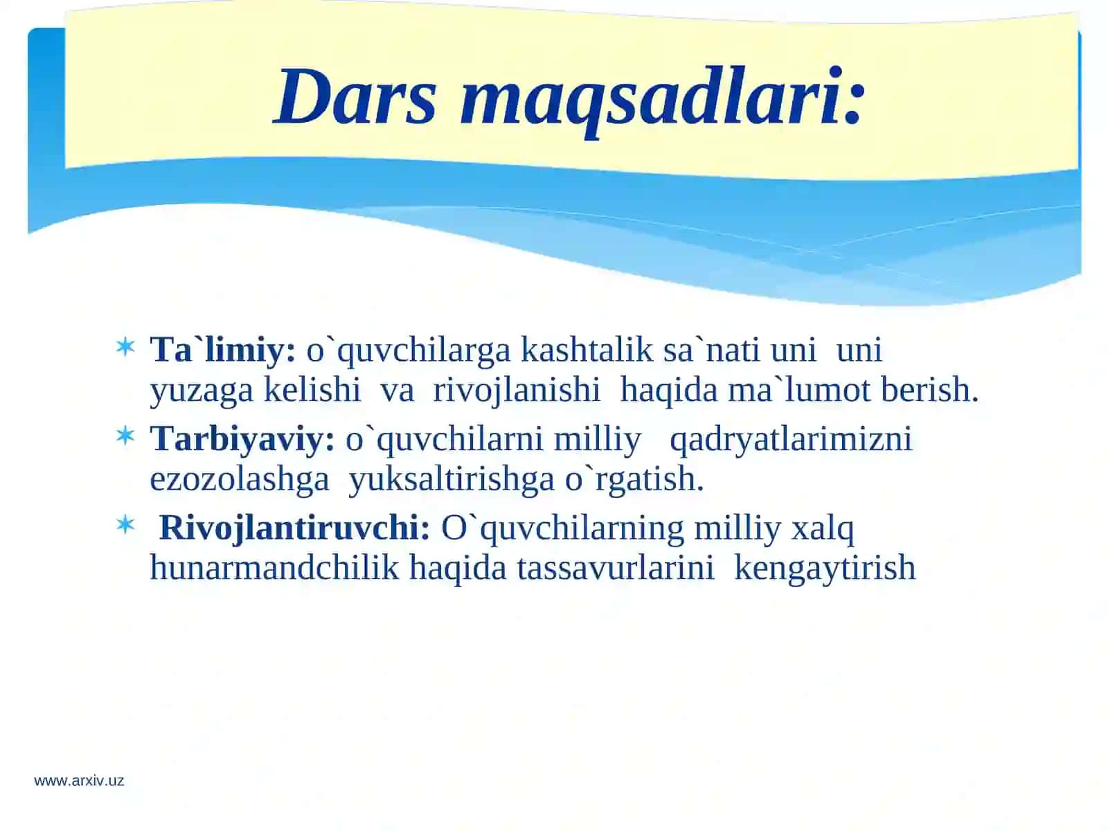 XALQ HUNARMANDCHILIGI TEXNОLOGIYASI. KASHTACHILIKNING RIVOJLANTIRISH TARIXI VA ISH USULLARI 2