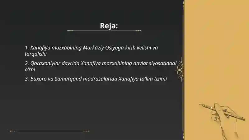 Markaziy Osiyo tarixida Xanafiya mazxabining o’rni 2