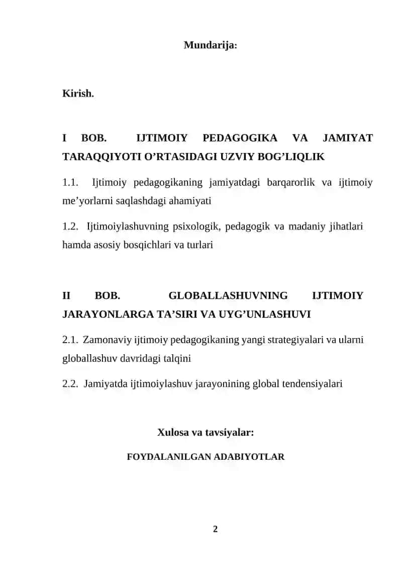 Ijtimoiy pedagogikaning jamiyat taraqqiyotida tutgan o'rni va roli. Jamiyatda ijtimoiylashuv jarayonining globallashuvi (KURS ISHI) 2