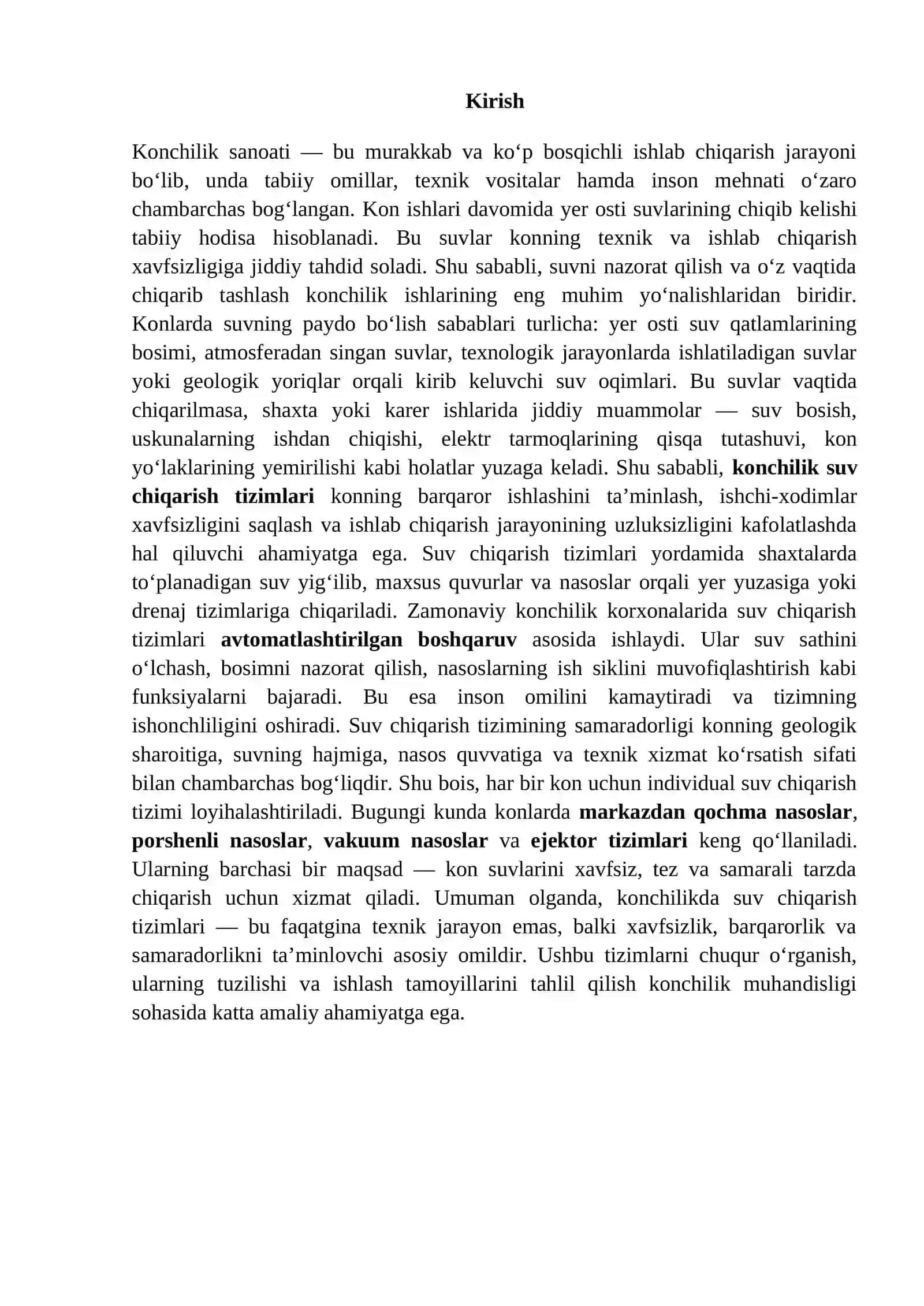 Konchilik suv chiqarish qurilma turlari va ularning vazifasi 2