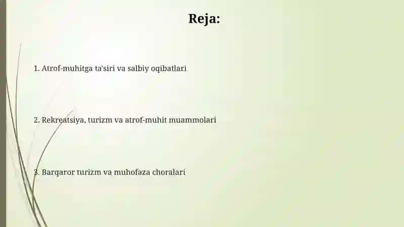 Rekreatsiya, turizm va atrof muhit muommolari 2