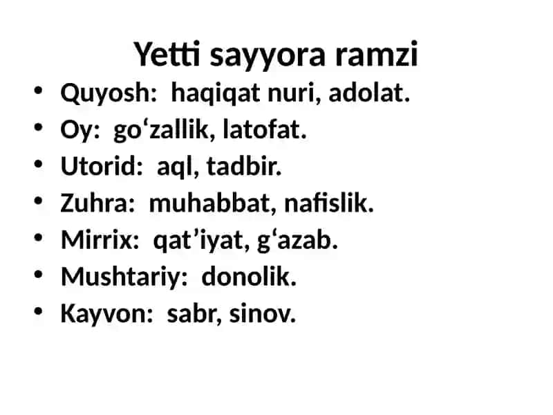 Sab’ayi Sayyor dostonida  ramzlar 2
