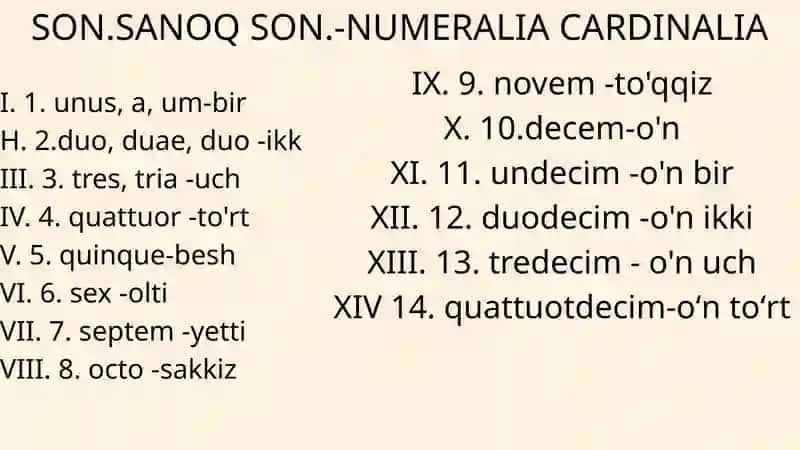 Lotin tilidan mustaqil ish slayd sanoq sonlar 2