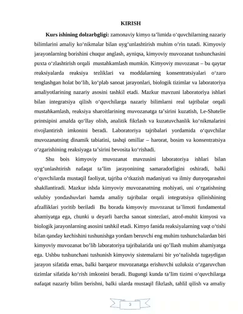 Kimyoviy muvozanat mavzusini laboratoriya ishlariga integratsiya qilish 2