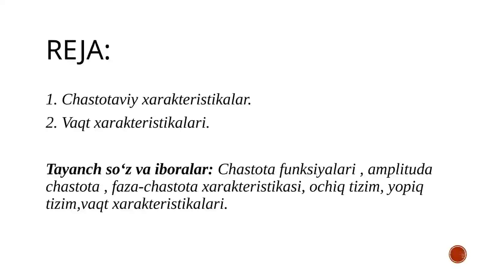 Chastotaviy xarakteristikalar Vaqtxarakteristikalari 2