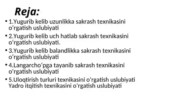 YENGIL ATLETIKADA UMUMIY VA MAXSUS TAYYORGARLIK MASHQLARI BO‘YICHA MAHORATINI OSHIRISH 2