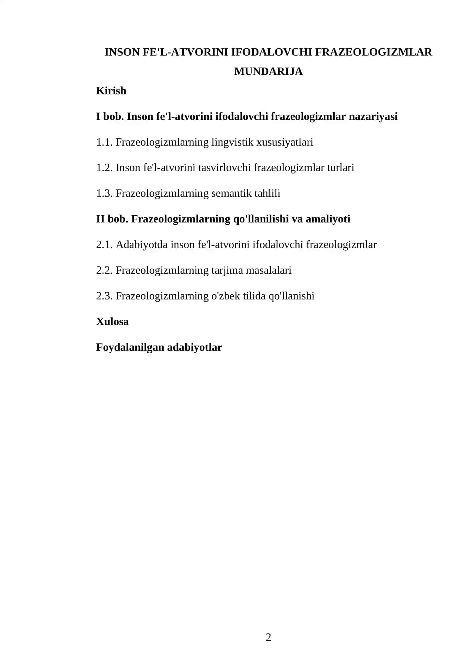 ONA TILI VA ADABIYOT FANIDAN TAYYORLAGAN KURS ISHI 2