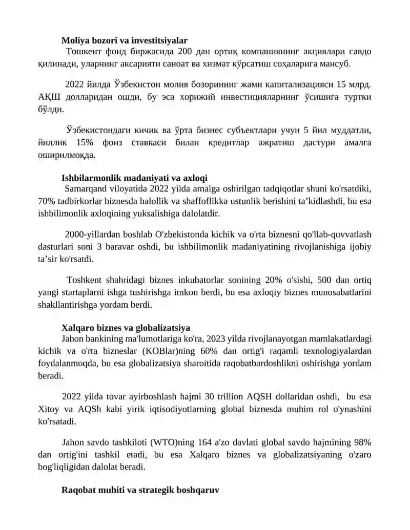 Biznes va tadbirkorlik muhiti 2