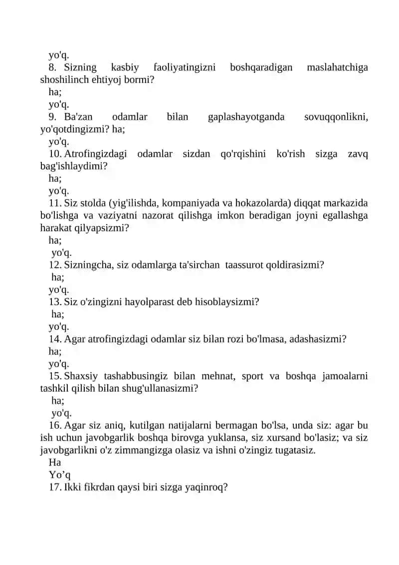 Sinov uchun ko'rsatmalar 2