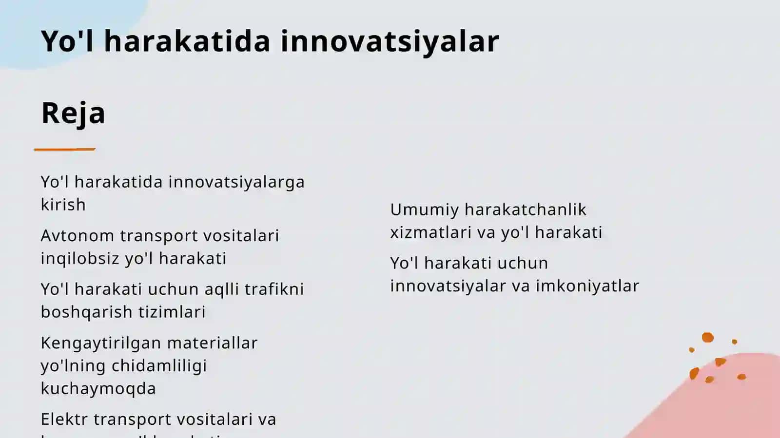 Yo'l harakatida innovatsiyalarga kirish 2