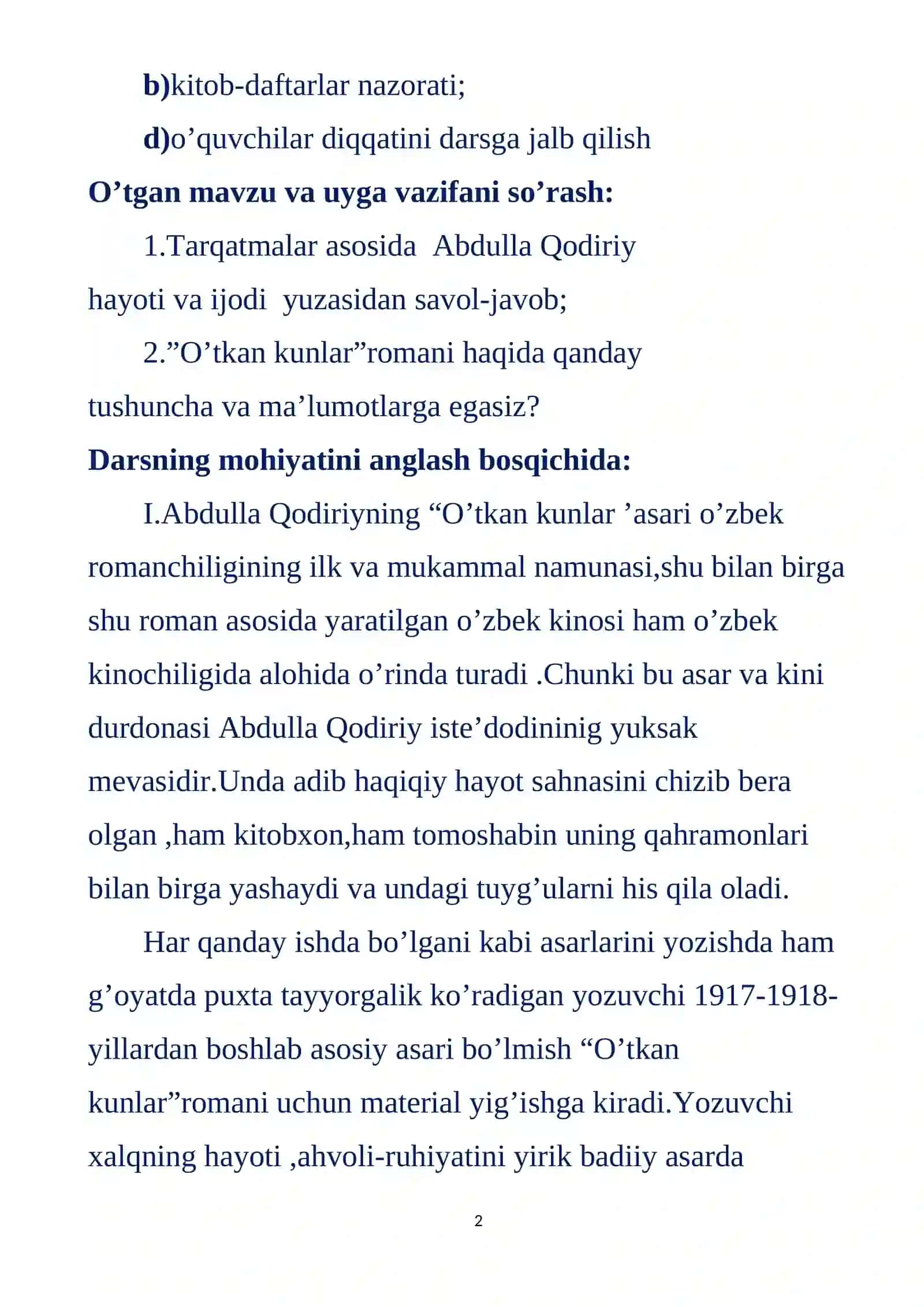 Abdulla Qodiriyning “O’tkan kunlar”romani 2