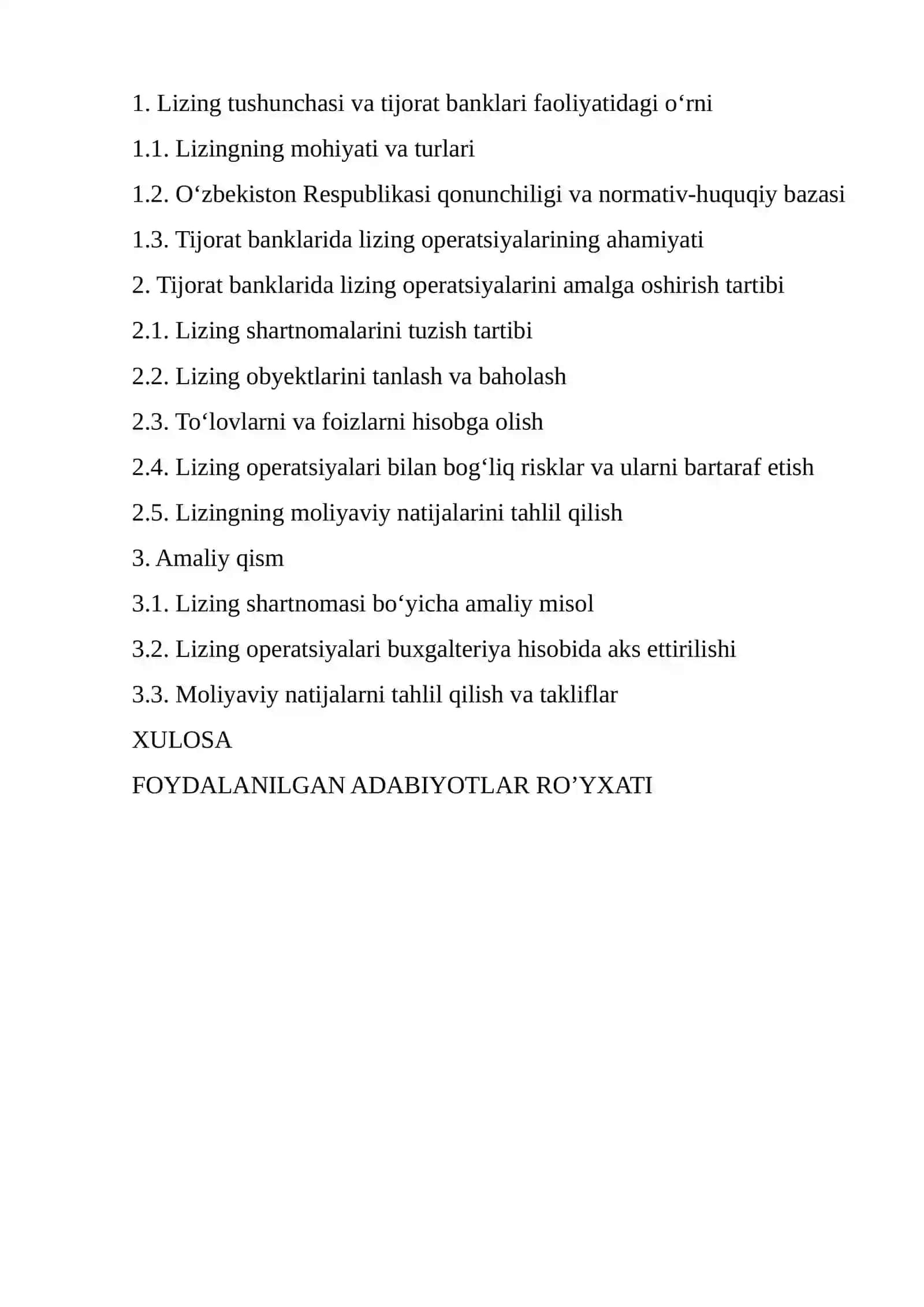 TIJORAT BANKLARI TOMONIDAN LIZING OPERATSIYALARINI AMALGA OSHIRISH VA BUXGALTERIYA HISOBINI YURITISH 2