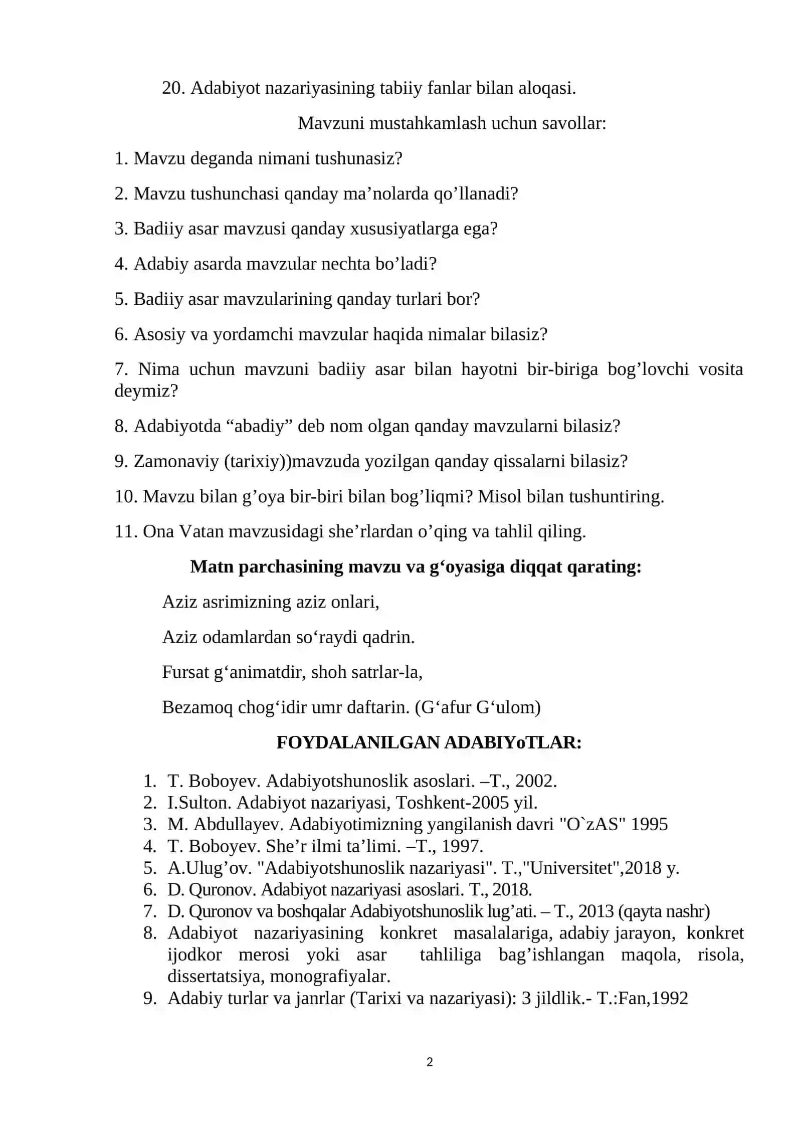 Badiiy asarning mavzusi va g’ oyasi 2