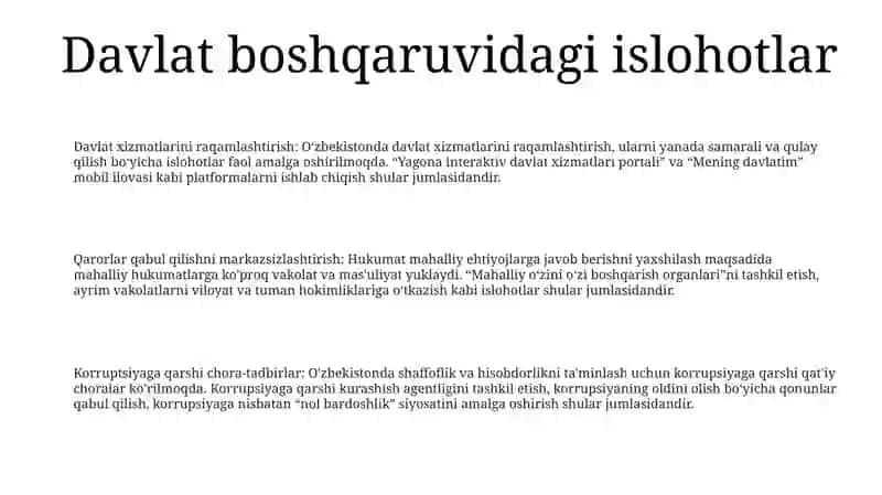 Davlat Boshqaruv Tizimida Olib Borilayotgan Islohotlar 2