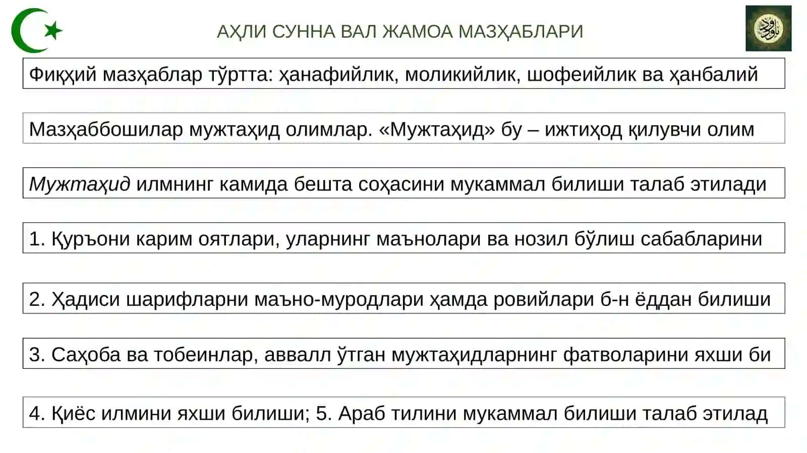 М3: МАРКАЗИЙ ОСИЁ ТАРИХИДА ХАНАФИЯ МАЗХАБИНИНГ ЎРНИ 2