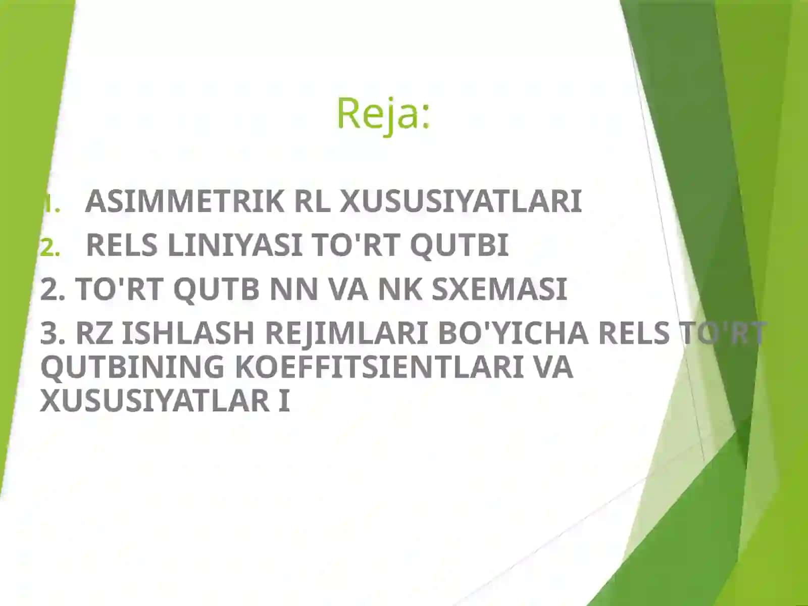 Rels liniyasi toʻrt qutb sifatida. Rels toʻrt qutbining koeffitsiyenti. Rels zanjirlarini tipik hisoblash usullari va xususiyatlari. 2