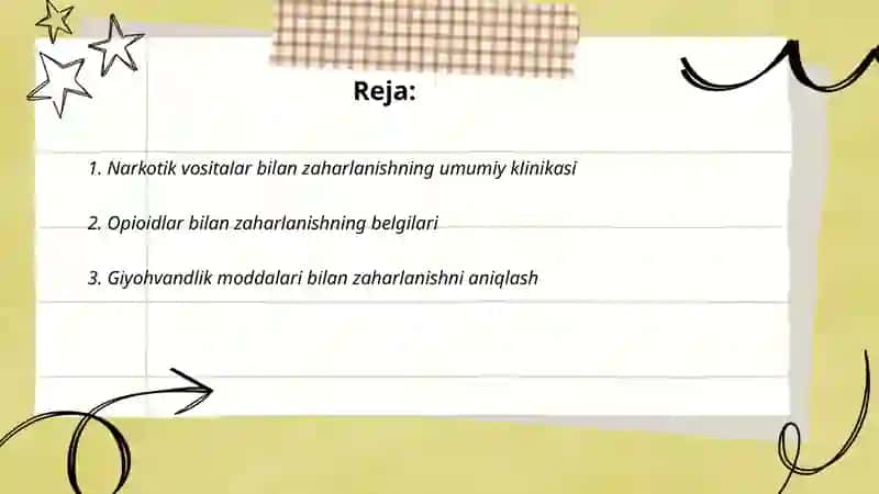 NORKOTIK VOSITALAR BILAN ZAHARLANISH KLINIKASI, DIAGNOSTIKASI, SHOSHILINCH TIBBIY YORDAM. 2