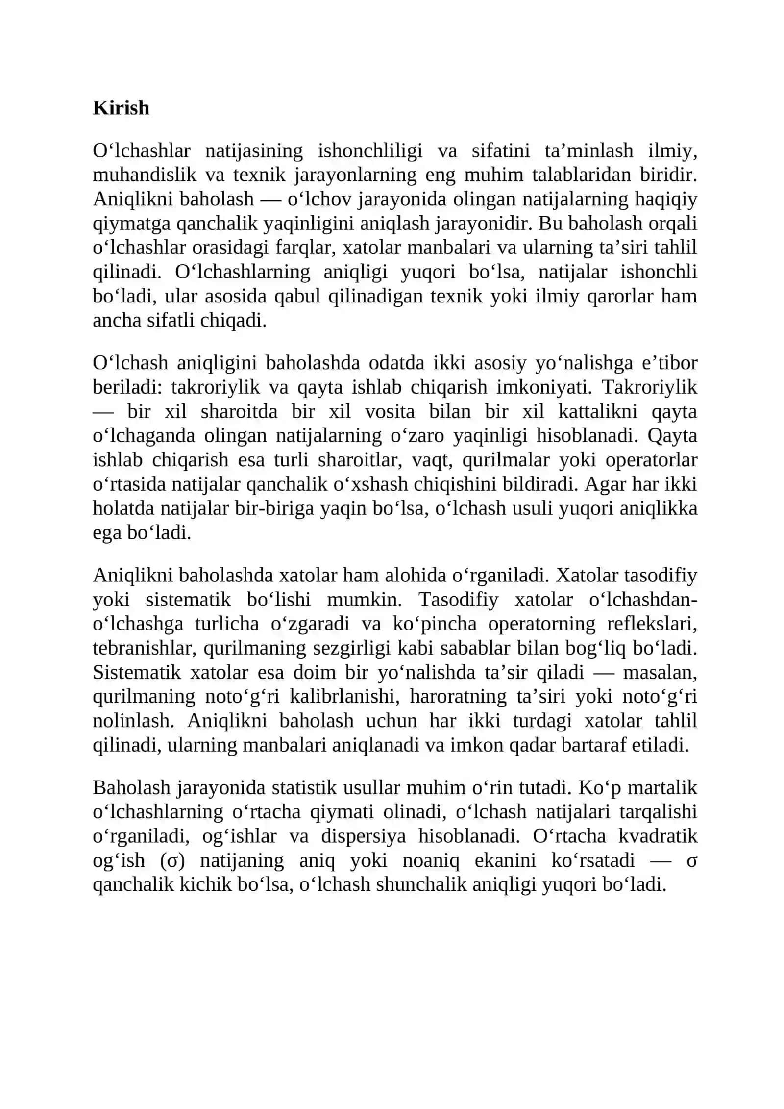 O'lchashlar aniqligini baholash 2