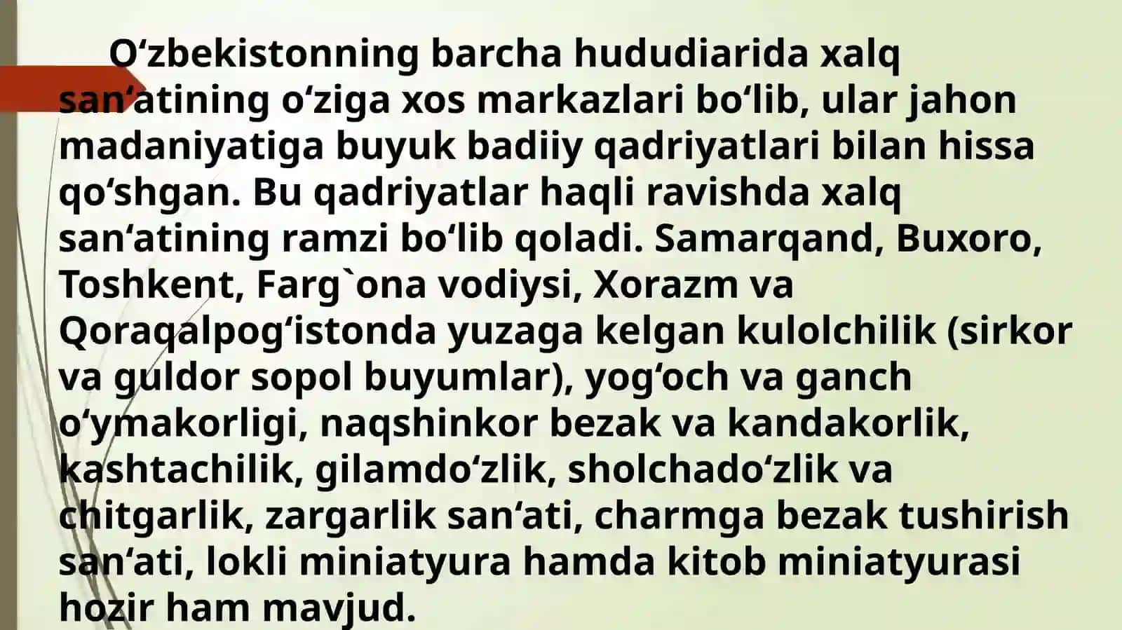 O‘ZBEK MILLIY XALQ HUNARMANDCHILIGI VA AMALIY BEZAK SAN’ATI TURLARI 2