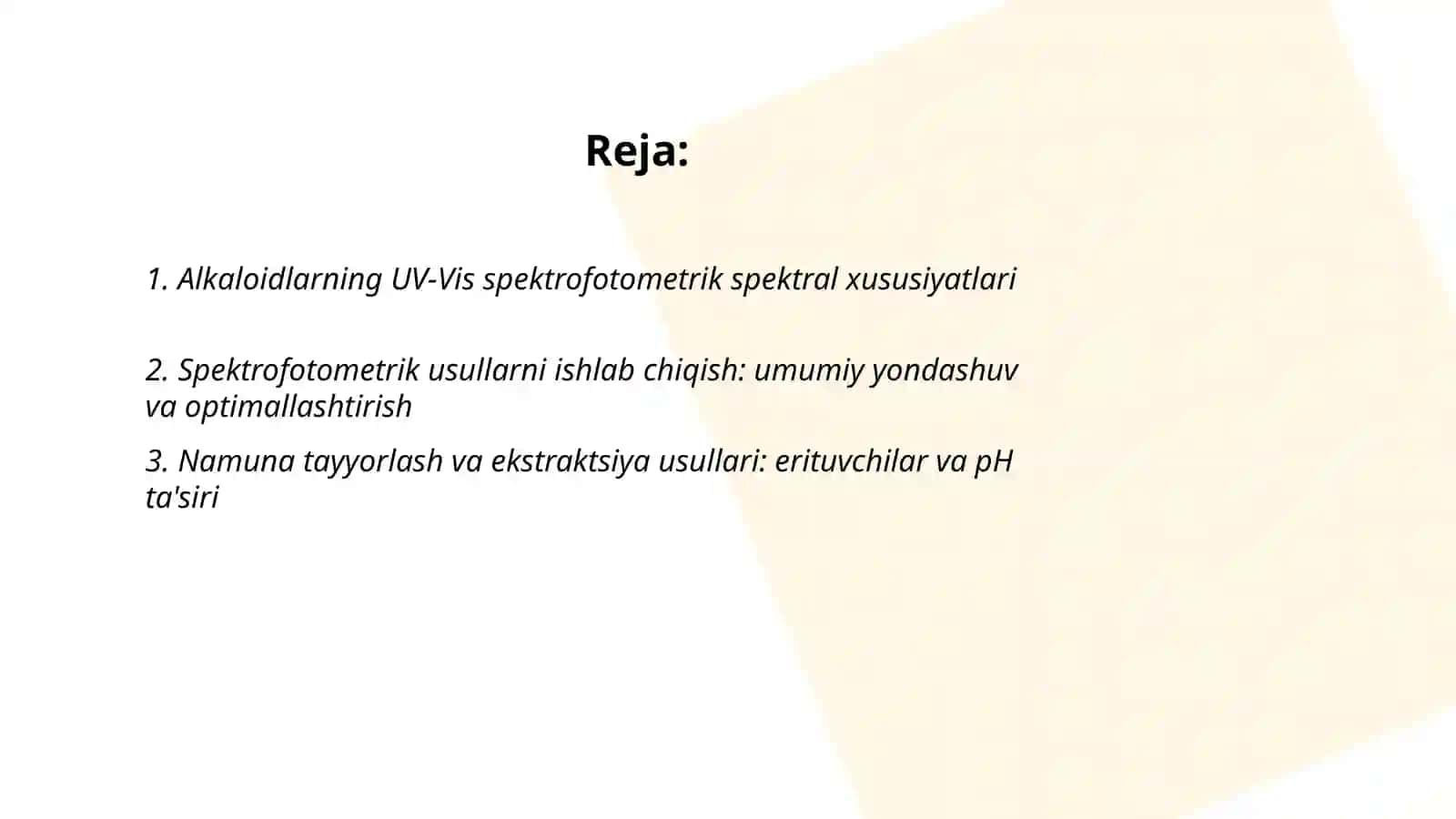 Alkaloidiami spektrofotometrik usullarda sifat va miqdorini aniqlash 2