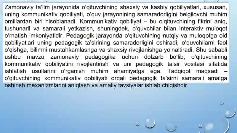 O’qituvchining kommunikativ qobiliyatida pedagogik ta’sir ko’rsatish 2