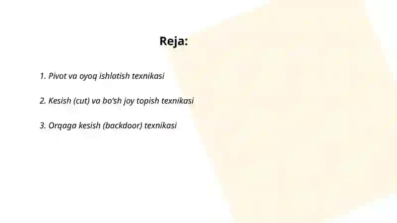 Basketbol oʻyinda harakatlanish texnikasi 2
