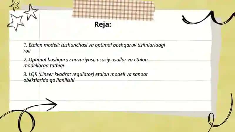Etalon modeli optimal boshqaruv tizmlari 2