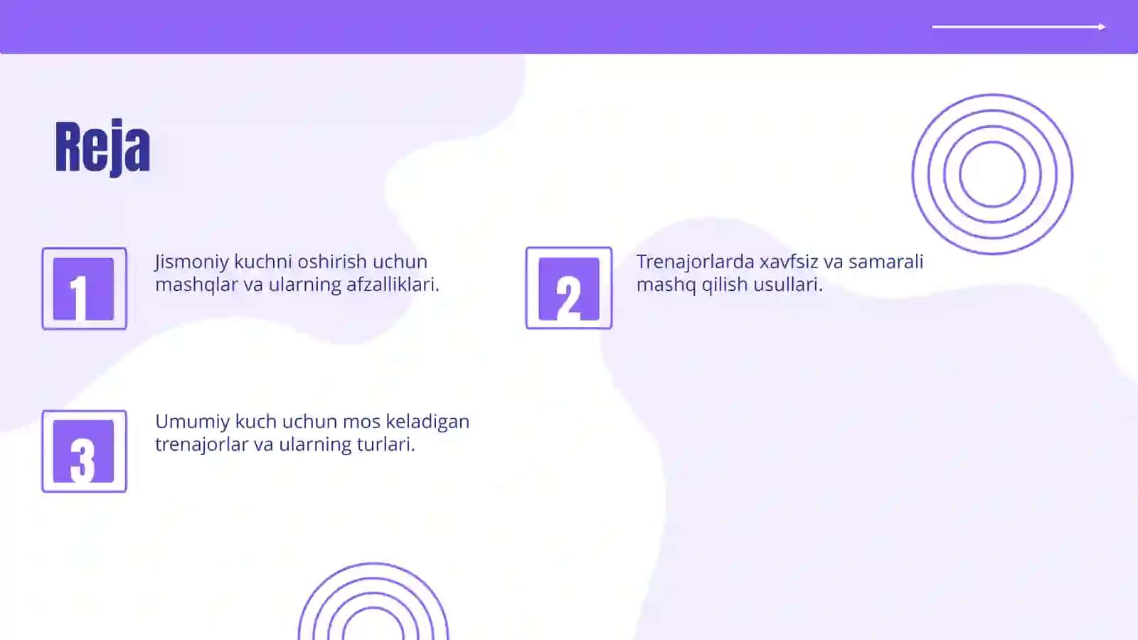 Trenajorlarda (umumiy kuch) jismoniy sifatini rivojlantirish 2
