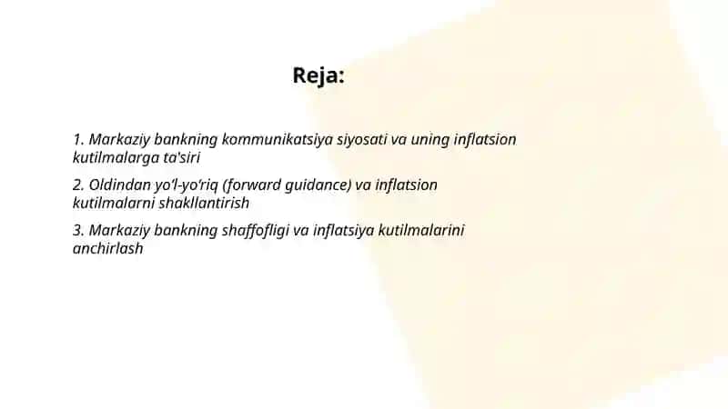Monetar siyosatda kommunikatsiyaning o'rni va uning inflatsion kutilmalarga ta'siri 2