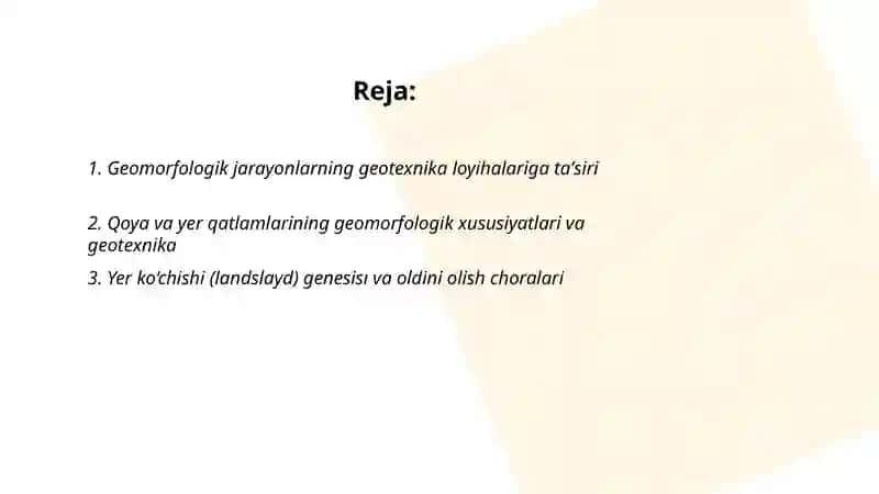 Geotexnika muhandisligi geomorfologiya bilan bogʻliqligi 2