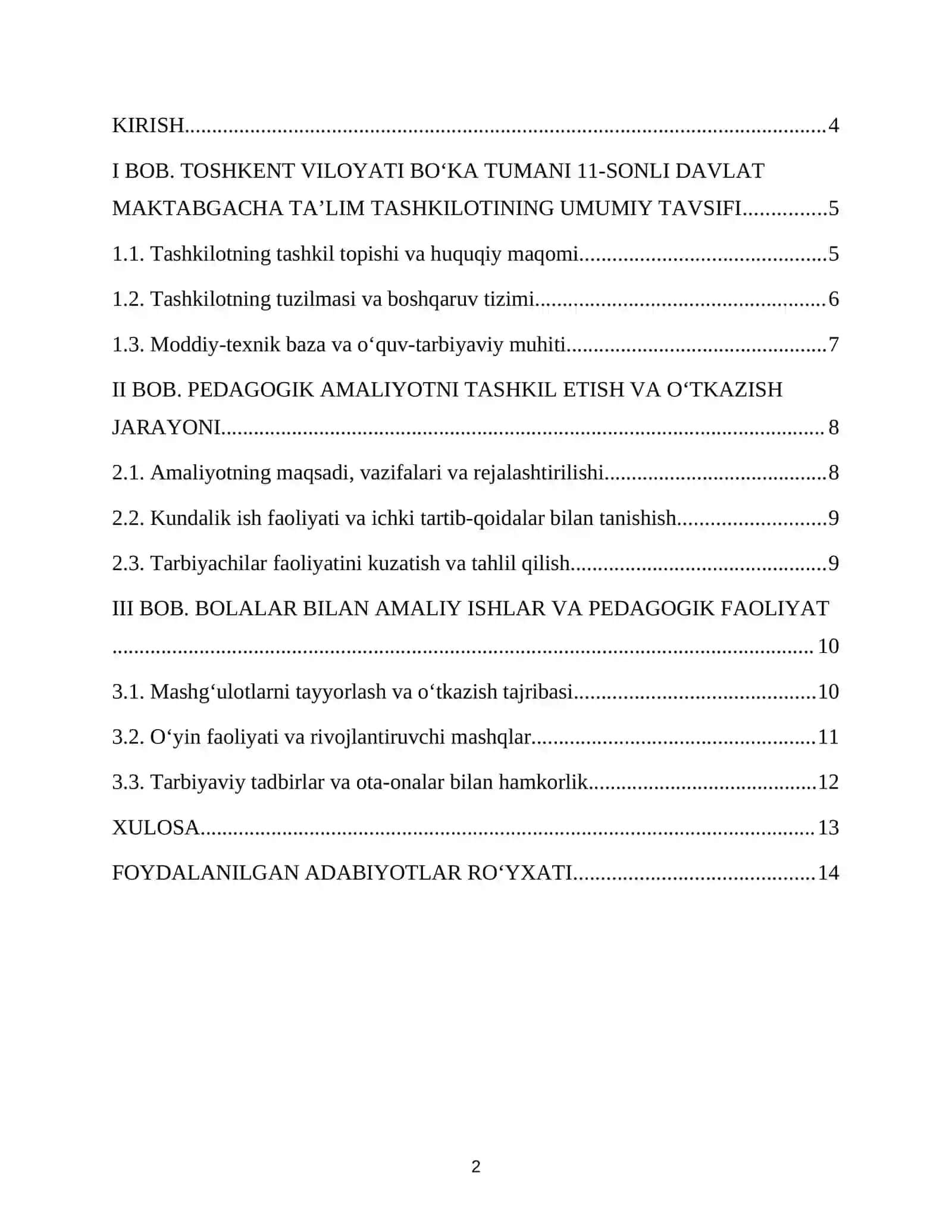 AMALIYOT HISOBOTI. Bog'cha bo'yicha (MTT) 2