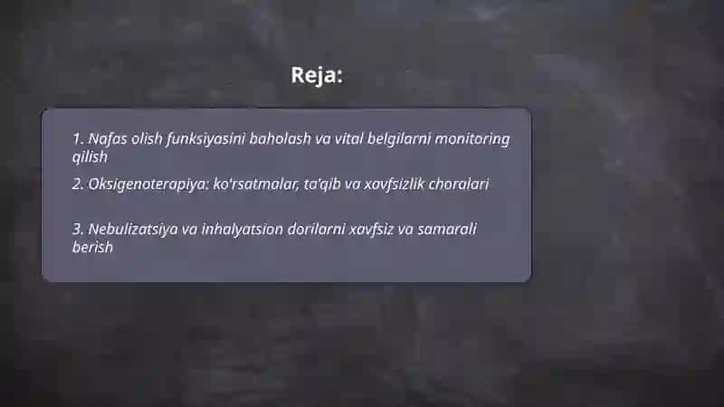 Nafas olish tizimi kasalliklarida bemorlarni kuzatish va parvarish qilish 2