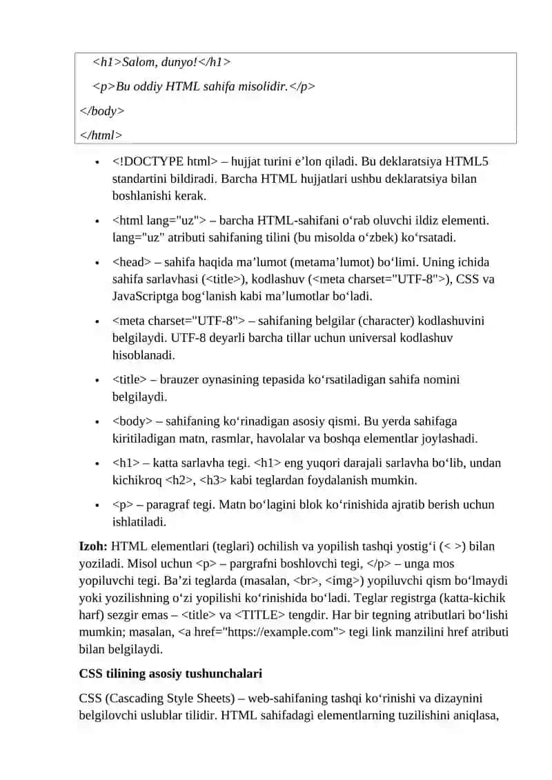 Veb dasturlash asoslari: HTML, CSS va JavaScript 2