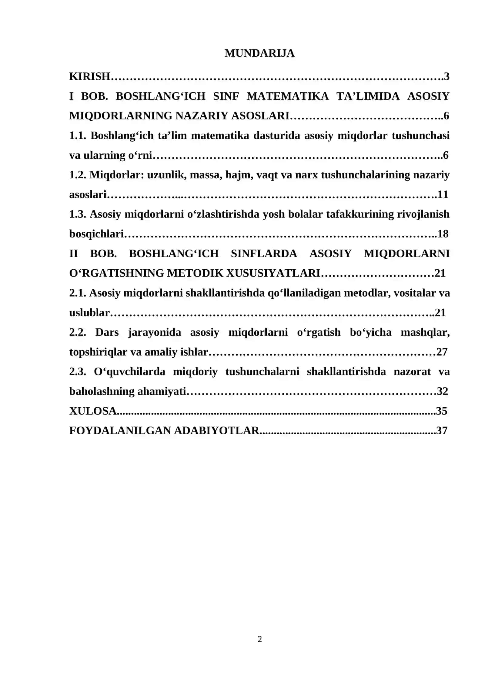 BOSHLANG’ICH SINFLARDA ASOSIY MIQDORLARNING NAZARIY ASOSI VA ULARNI O’RGANISH METODIKASI 2