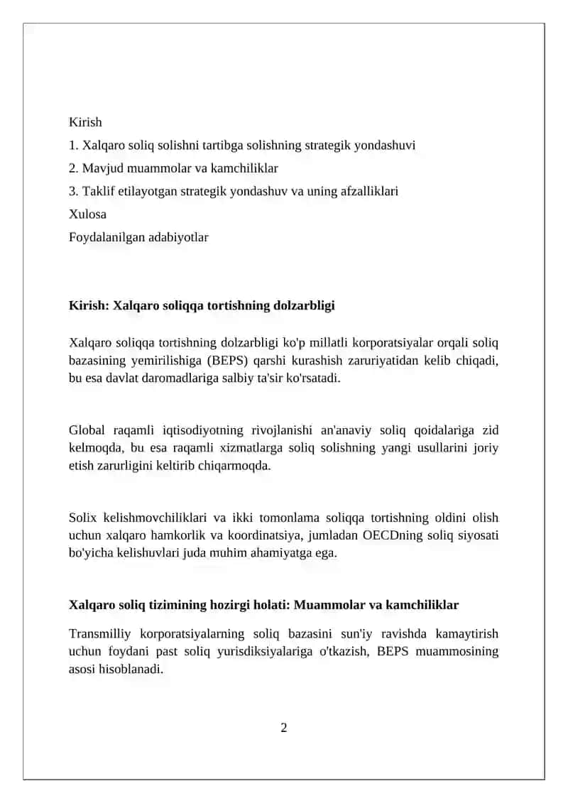Xalqaro soliqqa tortishni tartiblashda strategik yondoshuv 2