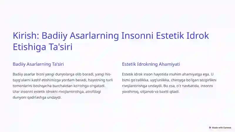 Badiiy Asarlarning Estetik Idrok Etishdagi O'rni va Ahamiyati 2