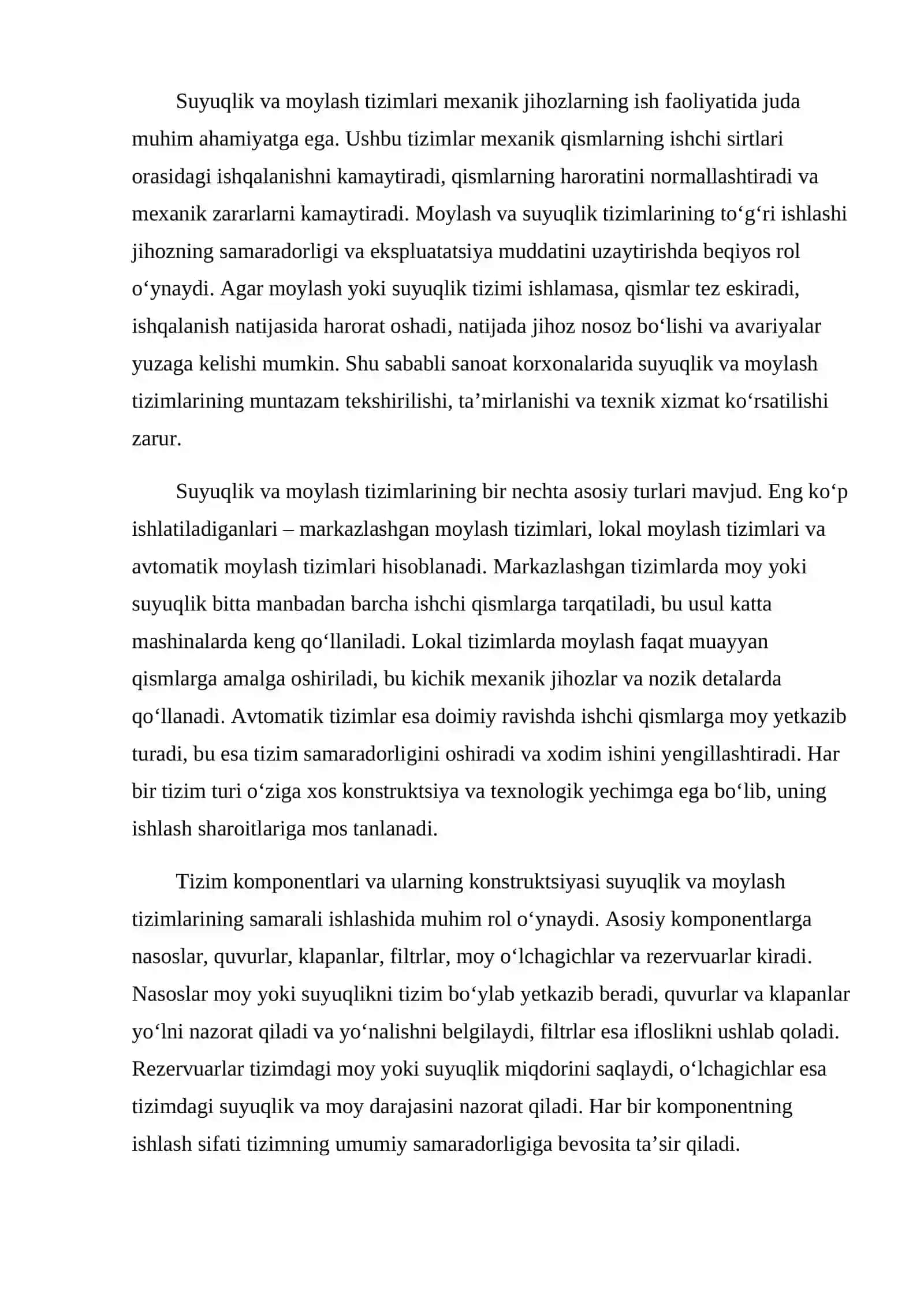Suyuqlik va moylash tizimlarining mexanik jihozlarda ahamiyati va vazifasi 2