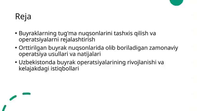 Buyraklarning tug'ma va orttirilgan nuqsonlarida bajariladigan operatsiyalar 2