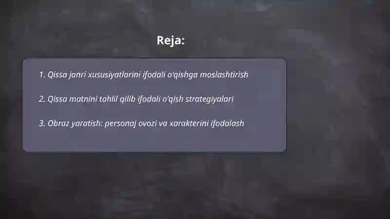 Qissa janriga oid badiiy asarlarni ifodali oʻqish 2
