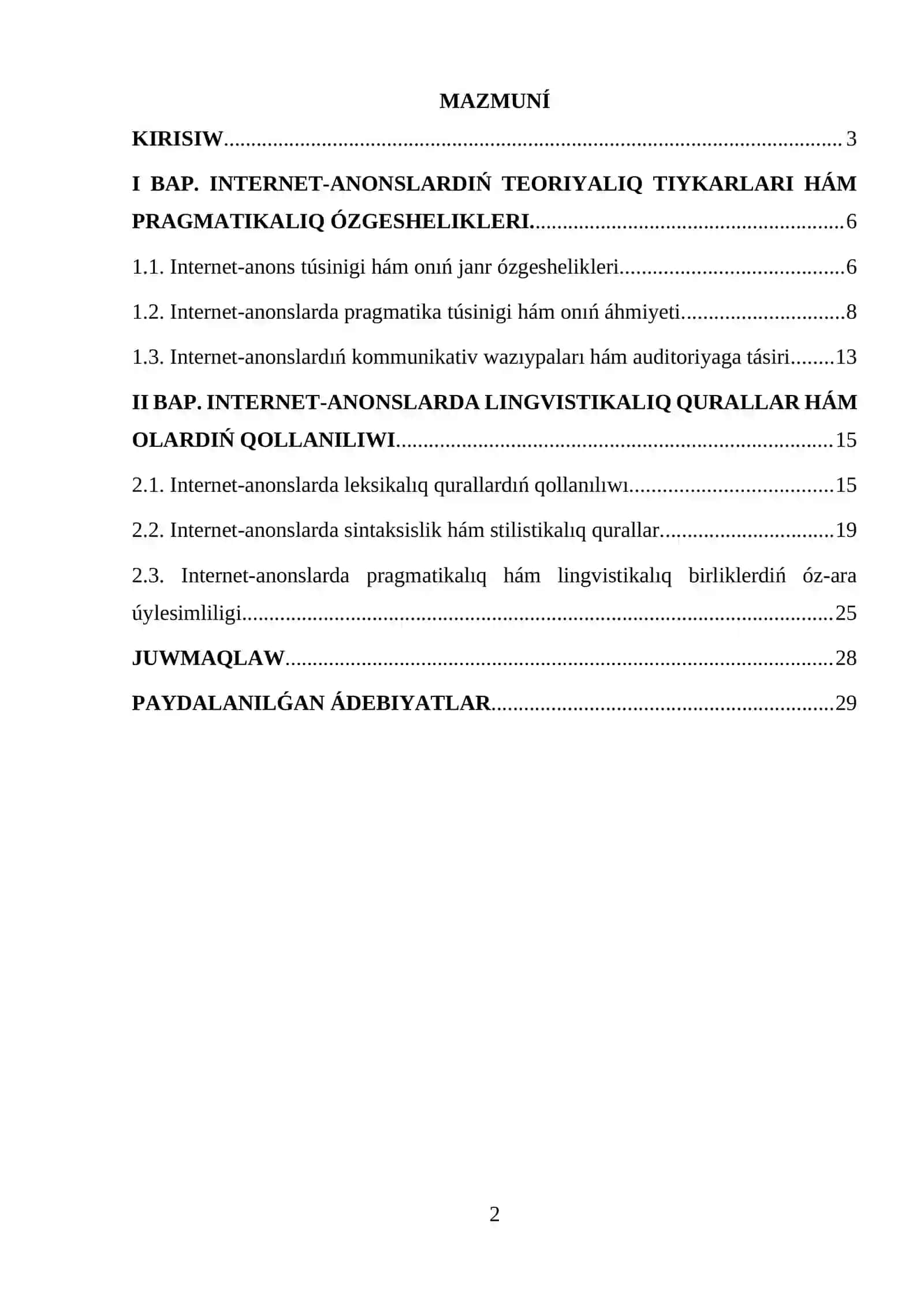Internet-anonslarda lingvistikalıq qurallar hám olardıń qollanılıwı 2